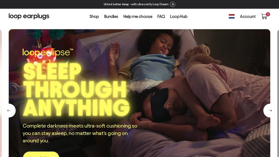 Screenshot of the Loop Earplugs homepage