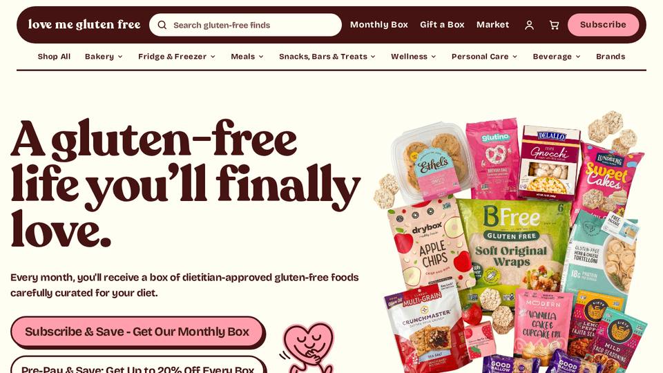 Screenshot of the Love Me Gluten Free homepage