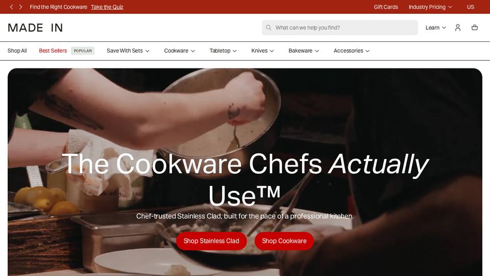 Screenshot of the Made In homepage