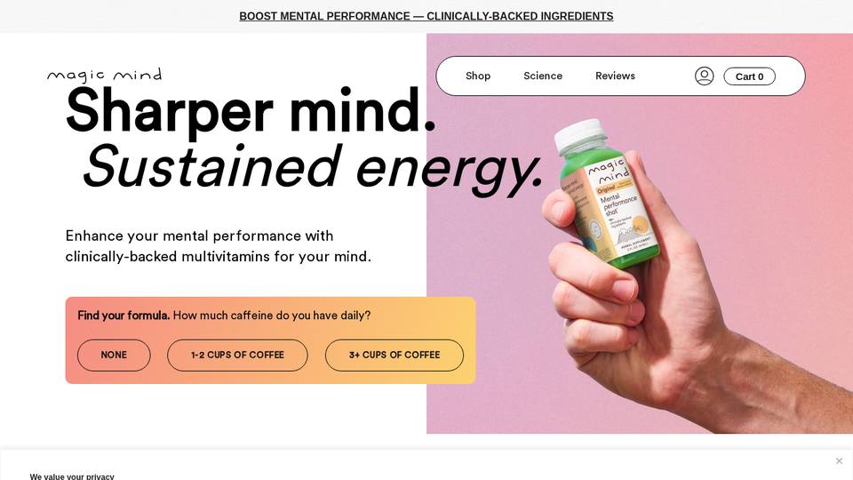 Screenshot of the Magic Mind homepage