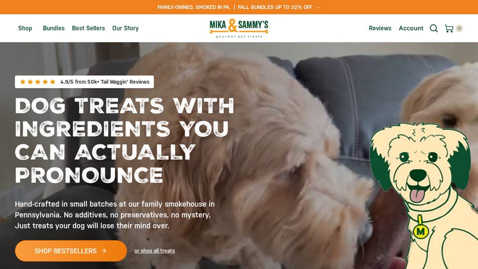 Screenshot of the Mika and Sammy's homepage