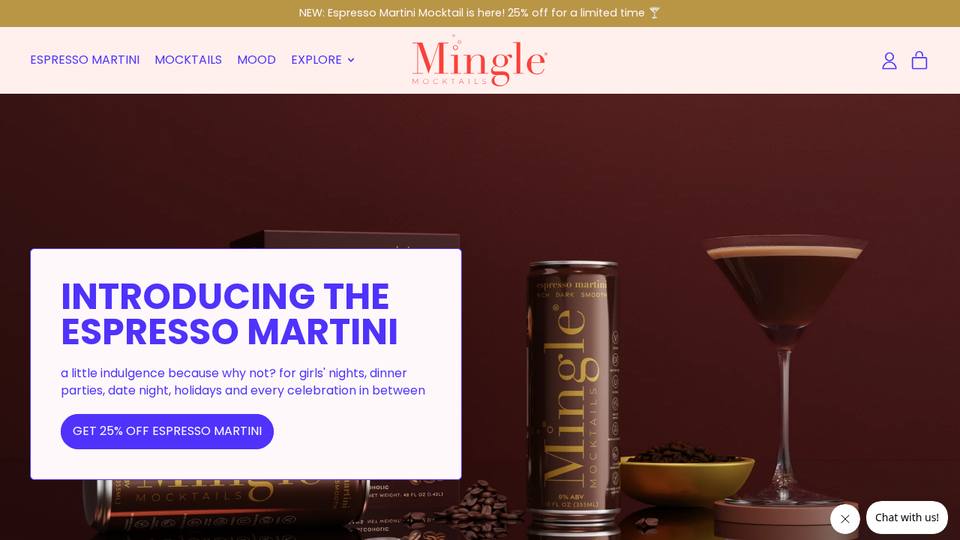 Screenshot of the Mingle Mocktails homepage