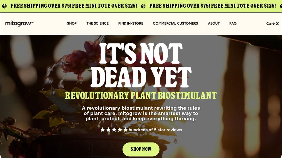 Screenshot of the mitogrow homepage