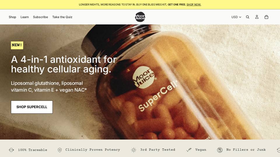 Screenshot of the Moon Juice homepage
