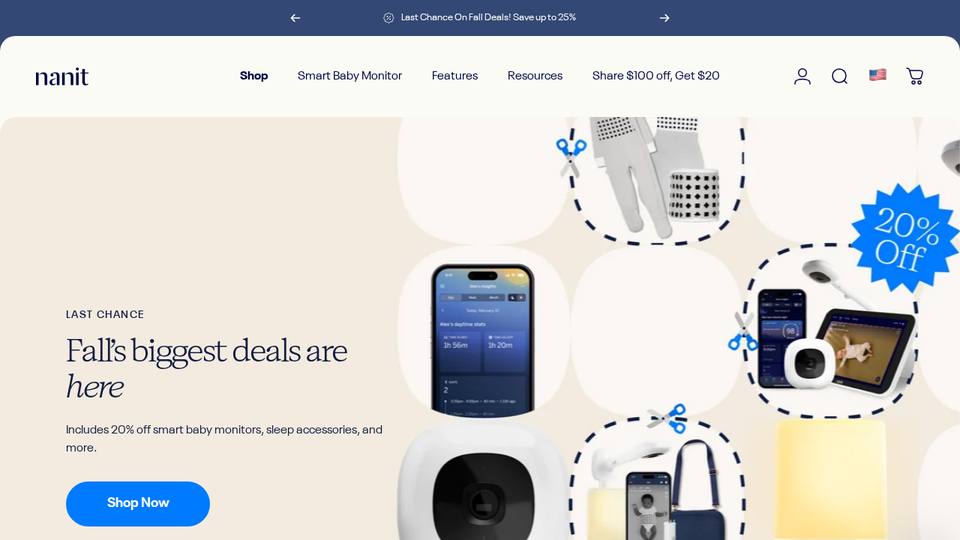 Screenshot of the Nanit homepage