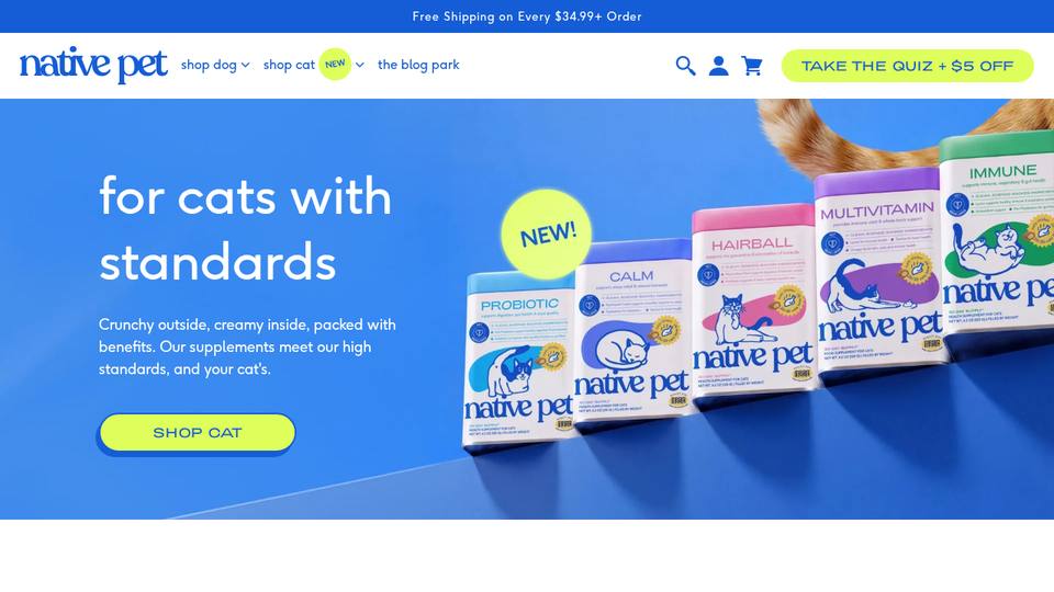 Screenshot of the Native Pet homepage