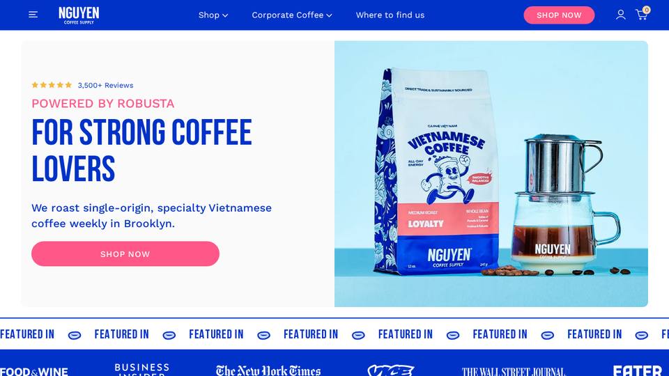 Screenshot of the Nguyen Coffee Supply homepage