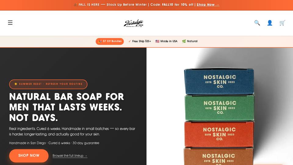 Screenshot of the Nostalgic Skin Co homepage