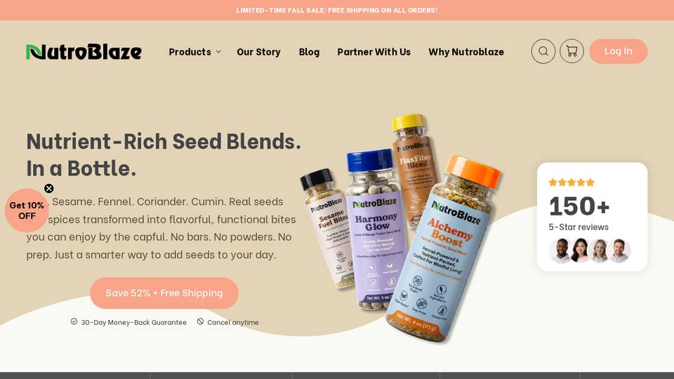 Screenshot of the NutroBlaze homepage