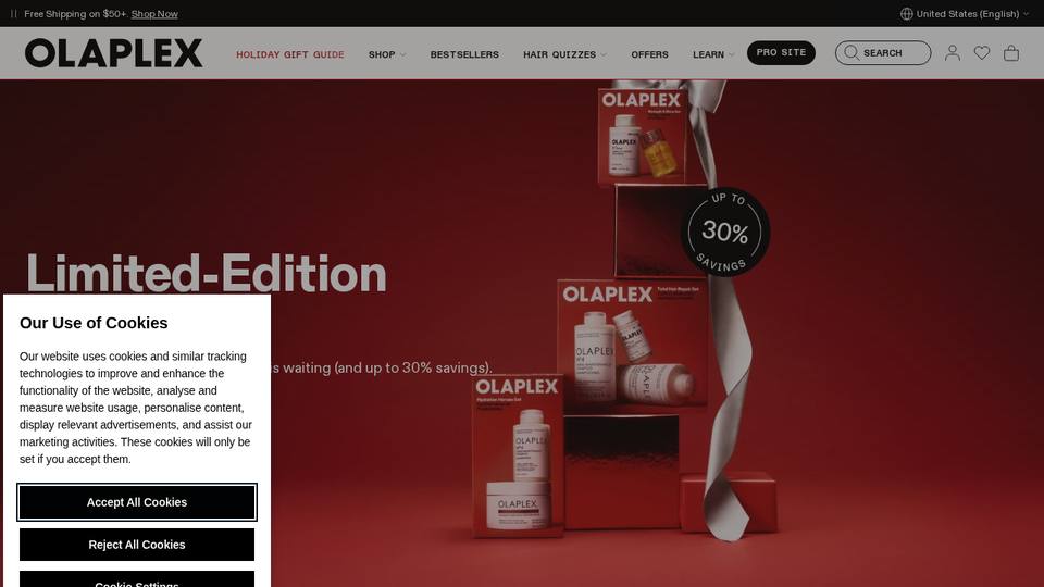Screenshot of the OLAPLEX homepage