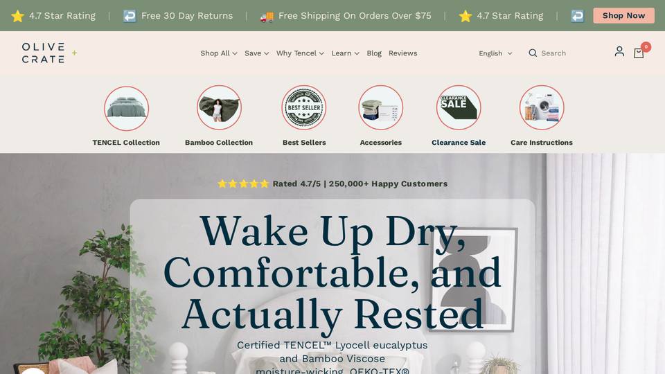 Screenshot of the Olive + Crate homepage