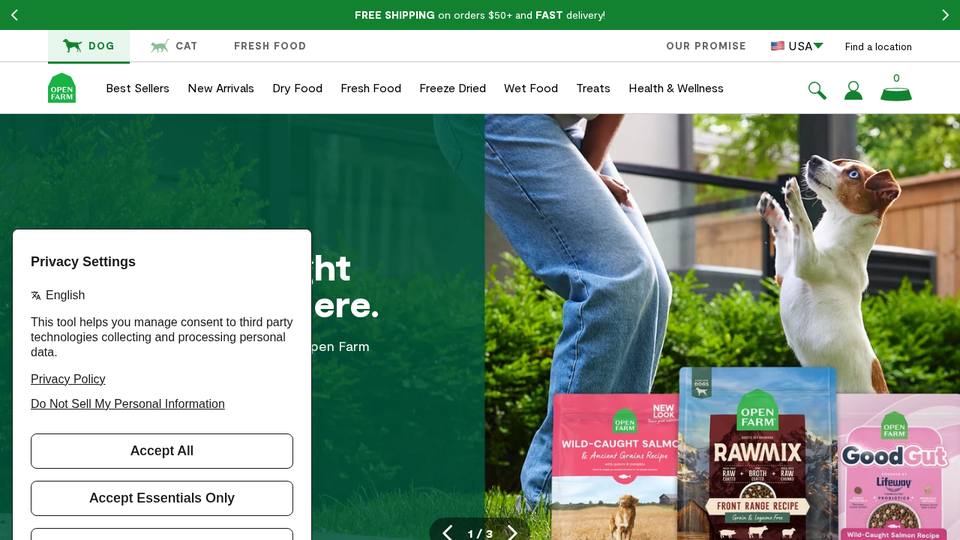 Screenshot of the Open Farm homepage