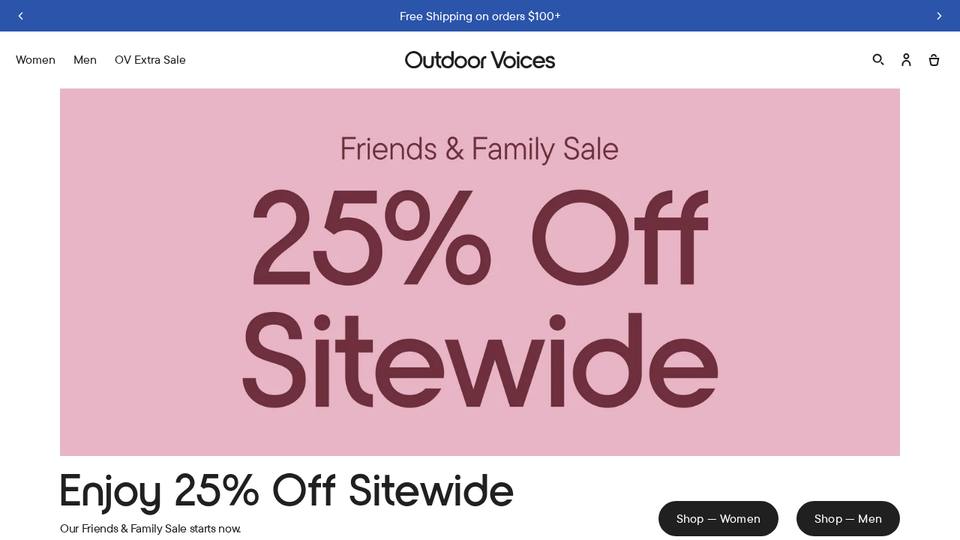 Screenshot of the Outdoor Voices homepage