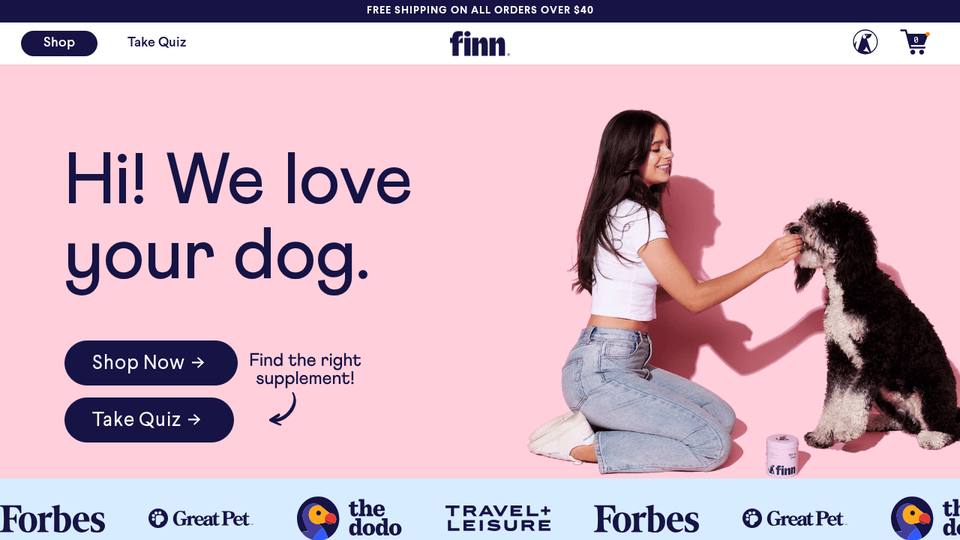 Screenshot of the Finn homepage