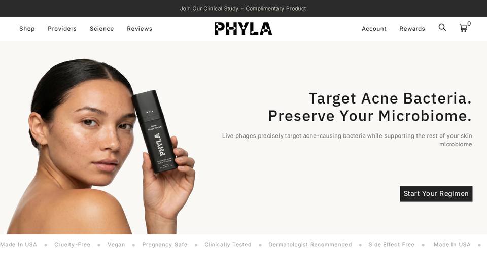 Screenshot of the Phyla homepage