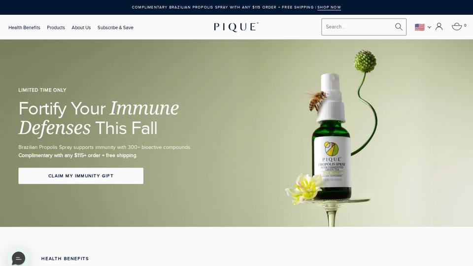 Screenshot of the Pique homepage