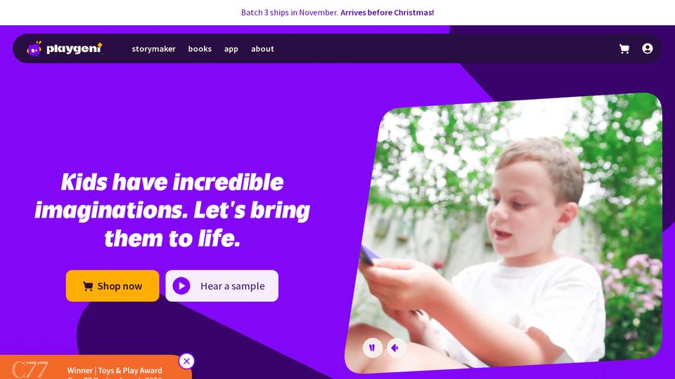 Screenshot of the playgeni homepage
