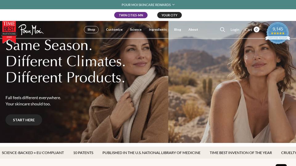 Screenshot of the Pour Moi homepage