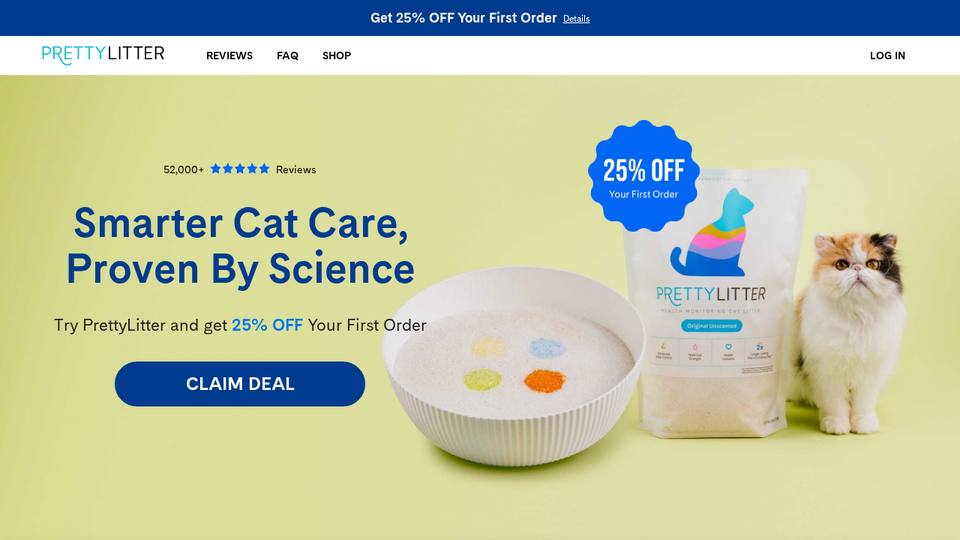 Screenshot of the PrettyLitter homepage