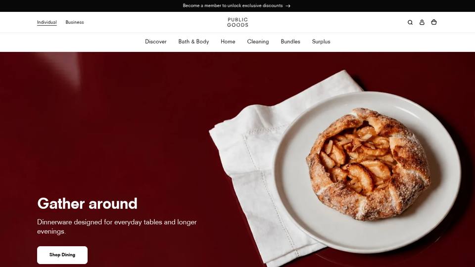 Screenshot of the Public Goods homepage
