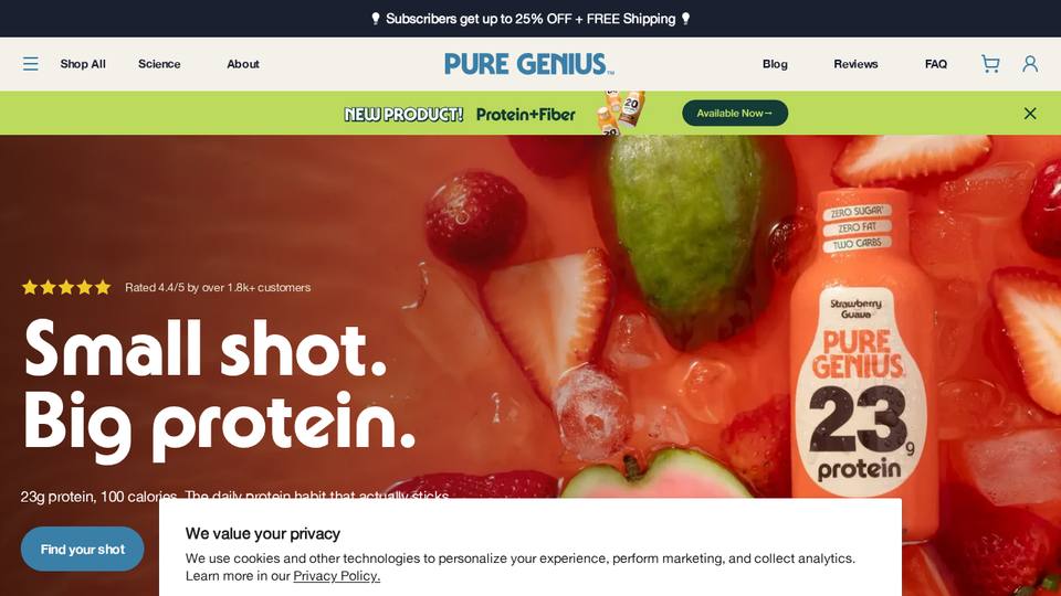 Screenshot of the Pure Genius homepage