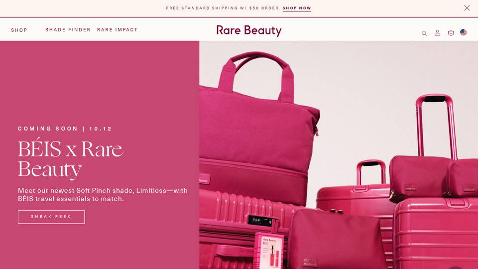 Screenshot of the Rare Beauty homepage