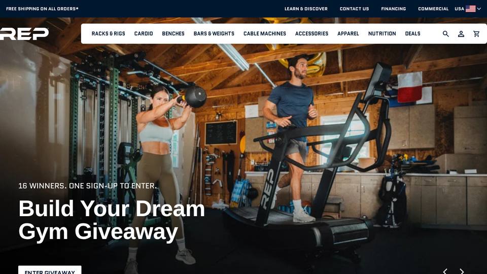 Screenshot of the REP Fitness homepage