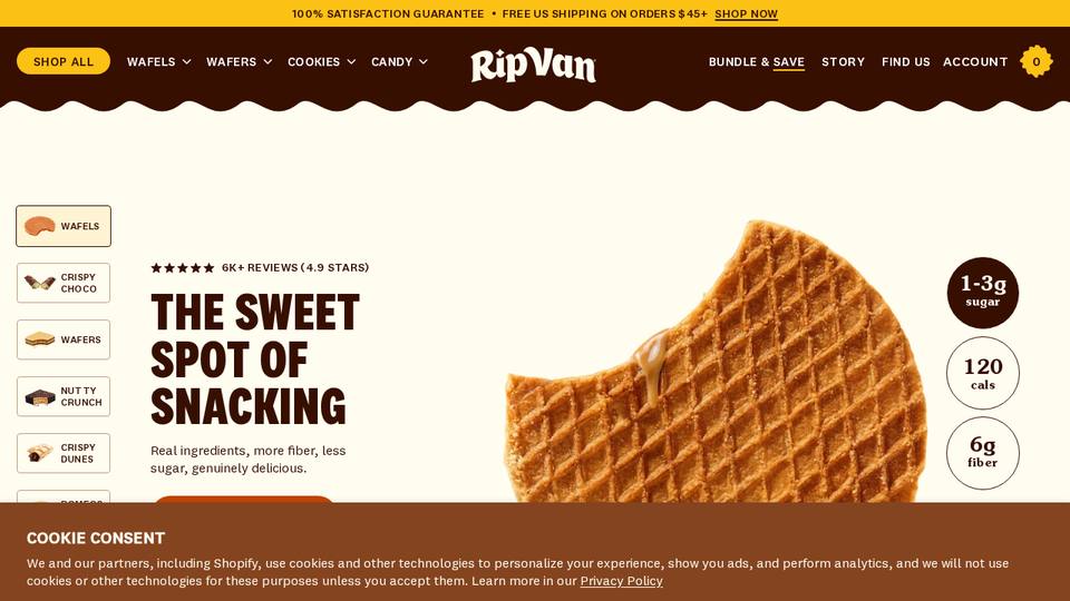Screenshot of the Rip Van homepage