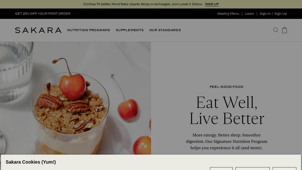 Screenshot of the Sakara homepage