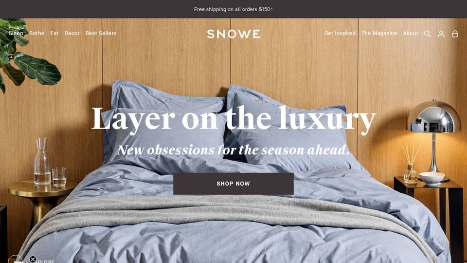 Screenshot of the Snowe homepage