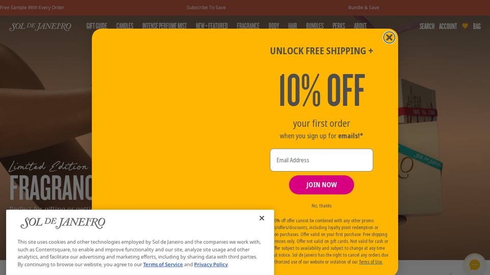 Screenshot of the Sol de Janeiro homepage