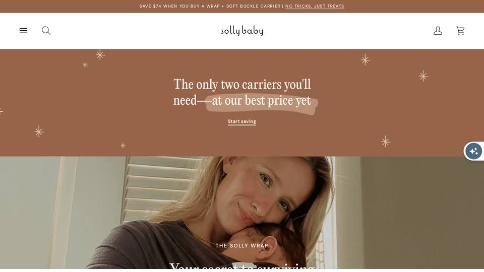 Screenshot of the Solly Baby homepage