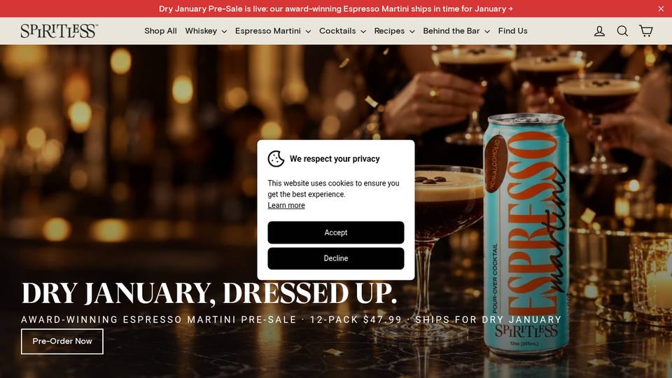 Screenshot of the Spiritless homepage