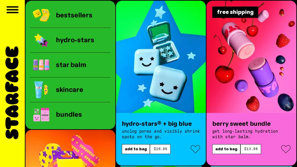 Screenshot of the Starface homepage
