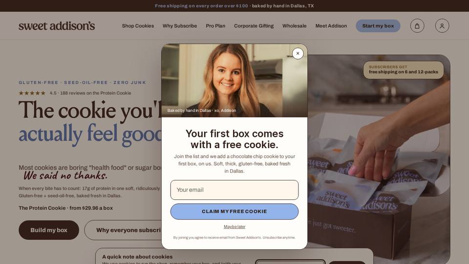 Screenshot of the Sweet Addison's homepage