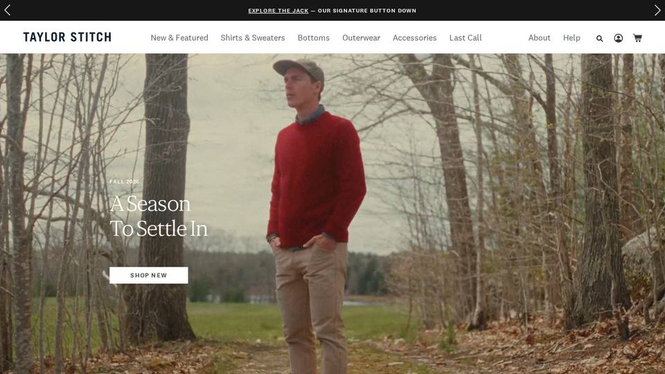 Screenshot of the Taylor Stitch homepage