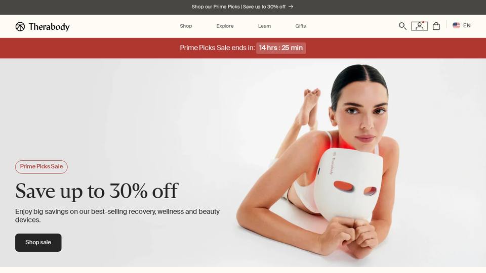 Screenshot of the Therabody homepage