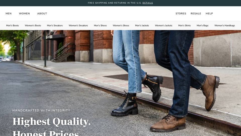 Screenshot of the Thursday Boot Company homepage