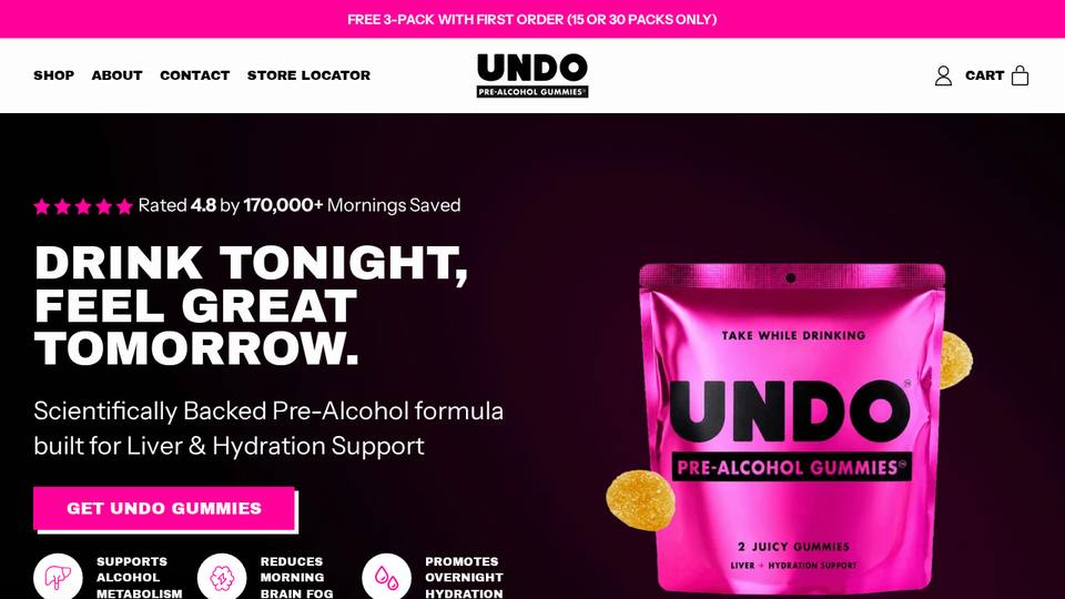 Screenshot of the UNDO Gummies homepage