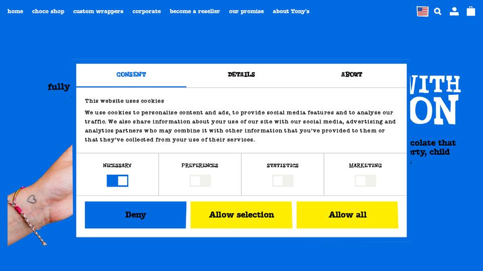 Screenshot of the Tony's Chocolonely homepage