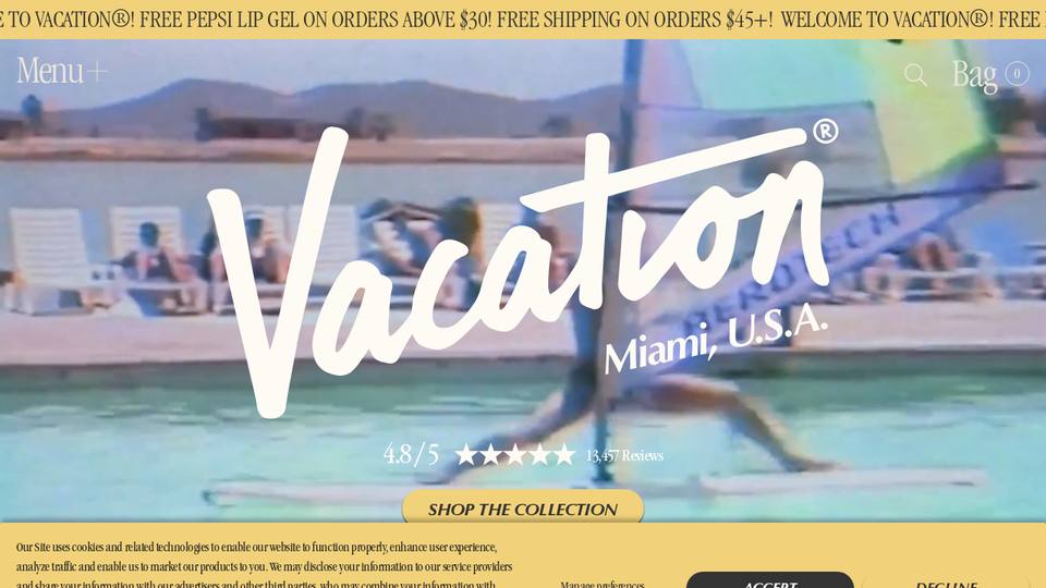 Screenshot of the Vacation homepage