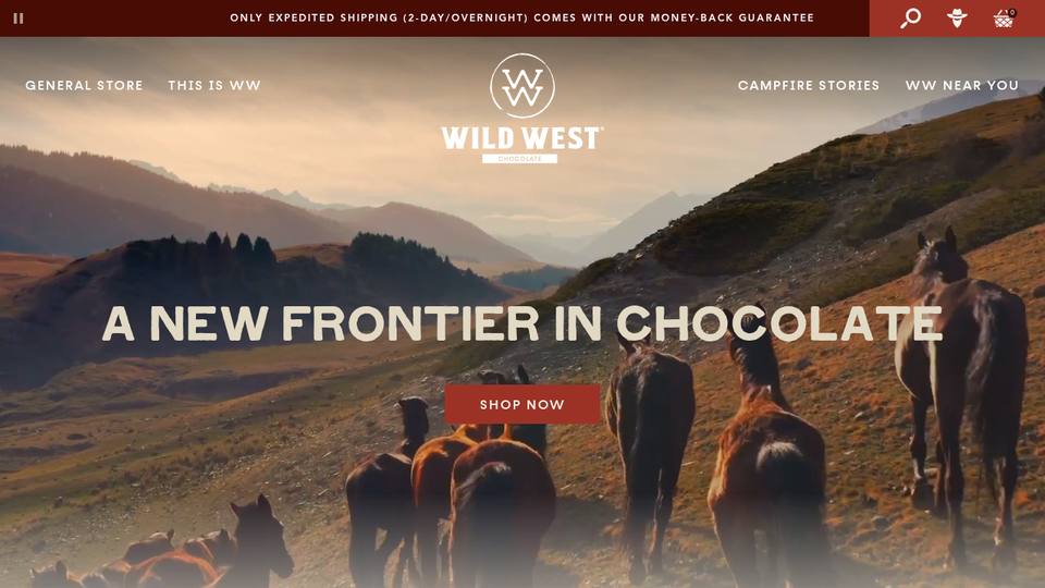 Screenshot of the Wild West Chocolate homepage