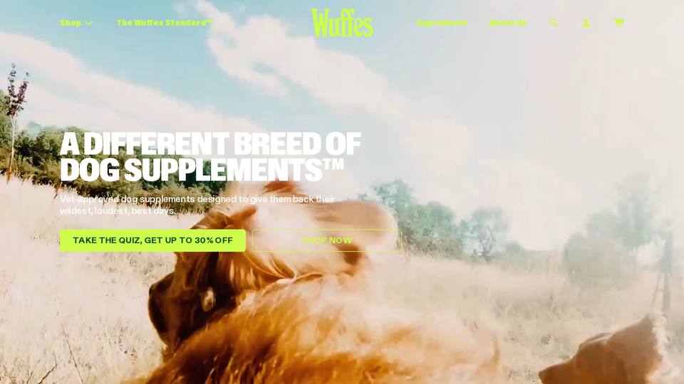 Screenshot of the Wuffes homepage