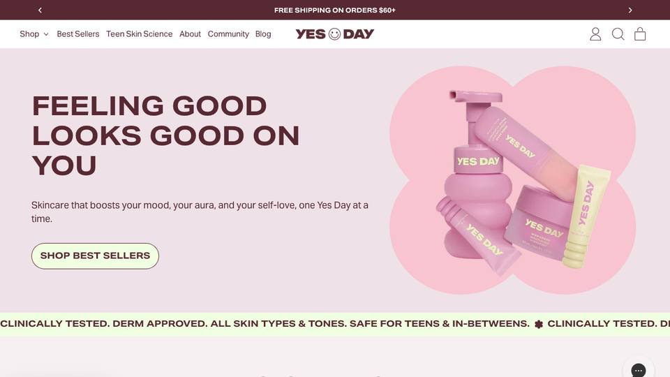 Screenshot of the YES DAY homepage