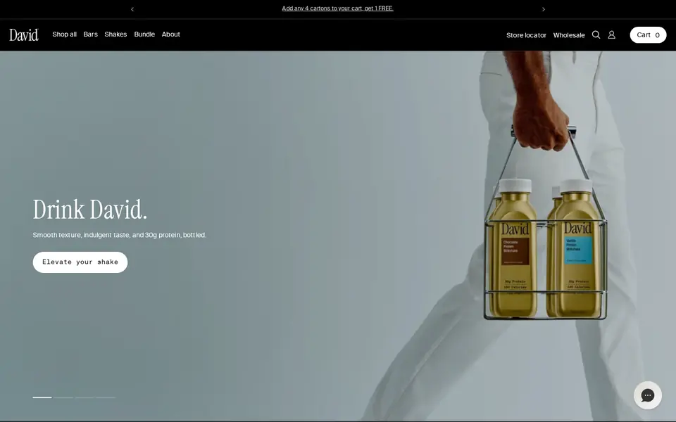 David Protein homepage, opening on “Drink David”, captured Oct 9, 2026