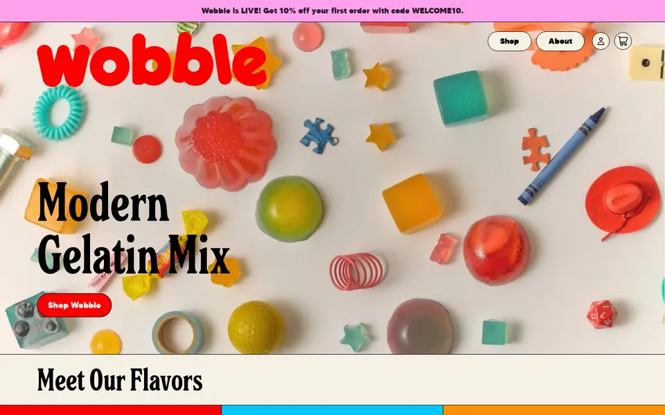 Eat Wobble homepage, opening on “Modern Gelatin Mix”, captured Oct 9, 2026
