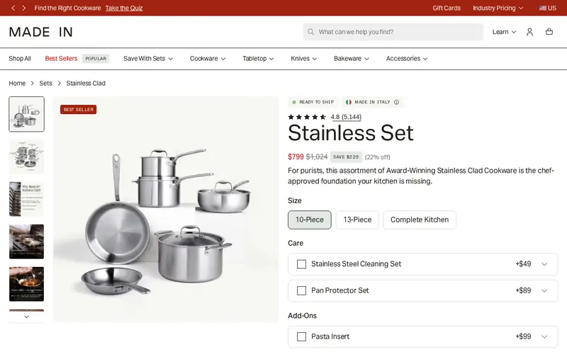 Made In product page, captured Oct 9, 2026