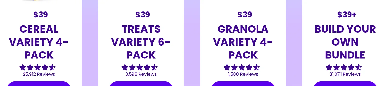 Magic Spoon homepage bestseller cards with prices, 4.6 star ratings and review counts