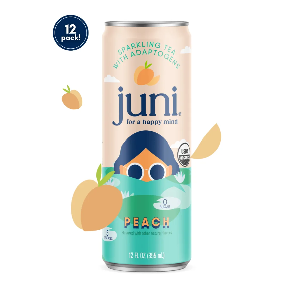 JUNI Peach sparkling tea. Product photo: drinkjuni.com