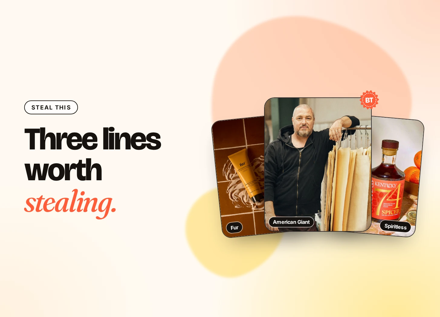 Steal This: three lines worth stealing. Fur, American Giant and Spiritless, in photos from each brand's own site.